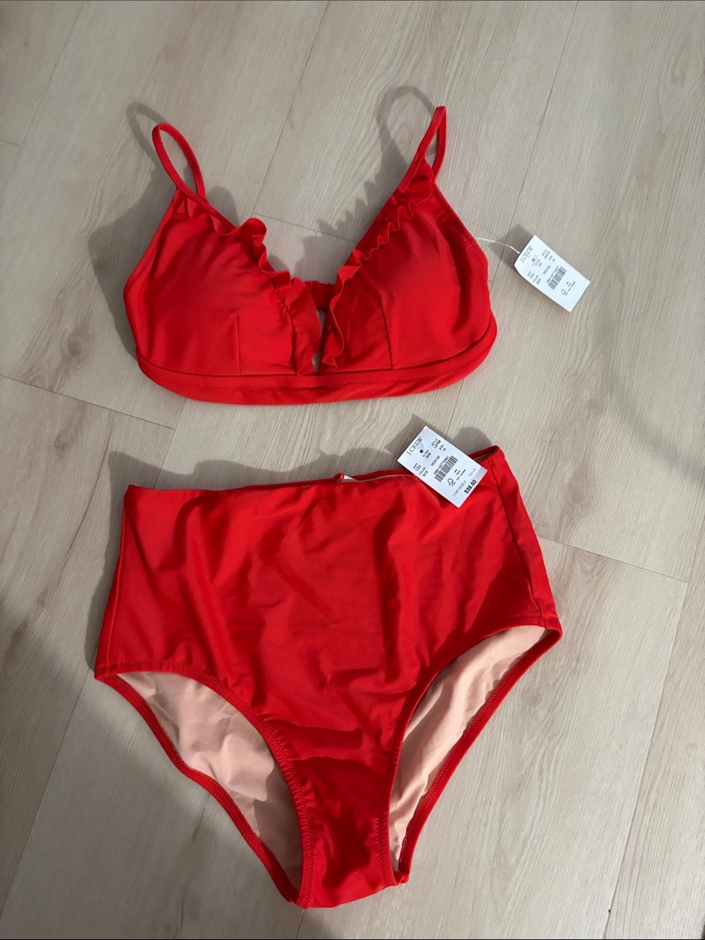 J. Crew Red Ruffle Trim High Waist Bikini